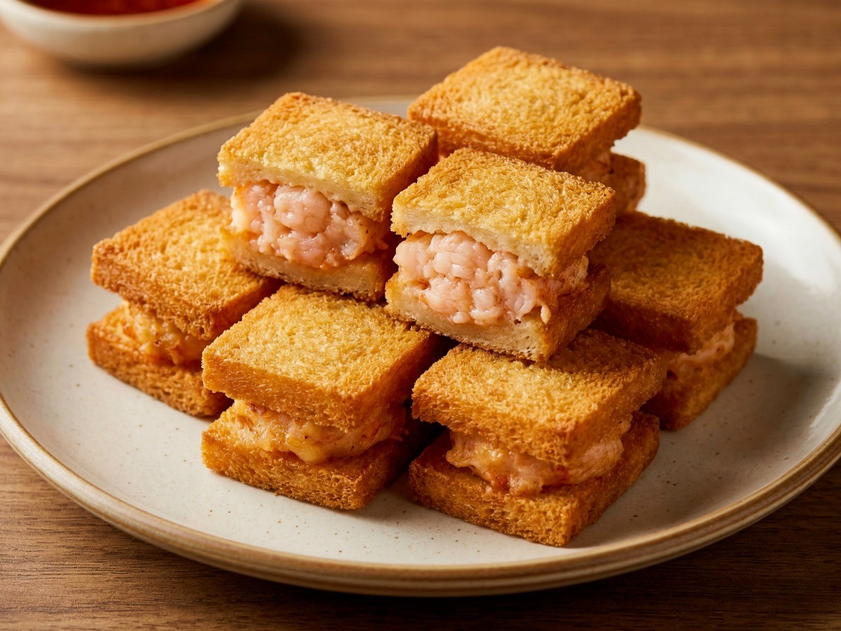 이연복 멘보샤 완성 사진 - 겉바속촉 식빵과 새우 육즙이 가득한 중국식 새우 토스트