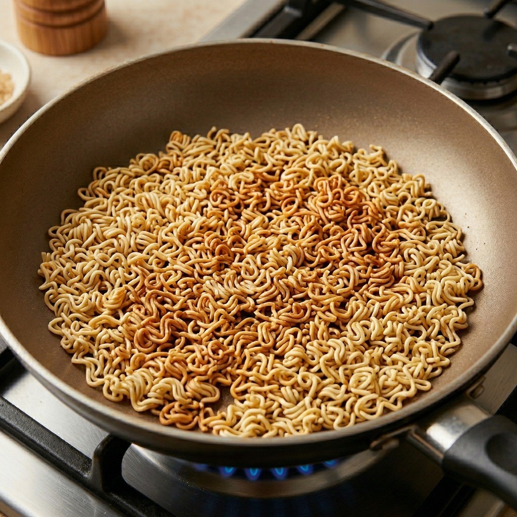 라면땅 만들기 - 마른 팬에 라면 사리를 노릇하게 볶아 바삭한 식감 더하기