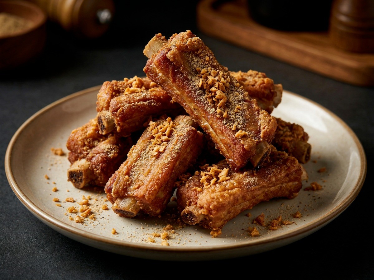 이연복 마늘 등갈비 튀김 완성 사진, 겉바속촉 에어프라이어 중식 레시피