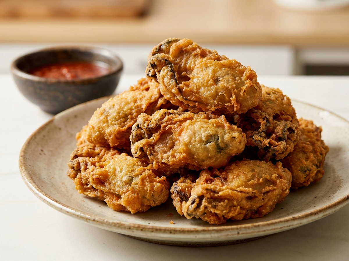 이연복 왕병호 셰프의 겉바속촉 박력분 생굴 튀김 완성 모습