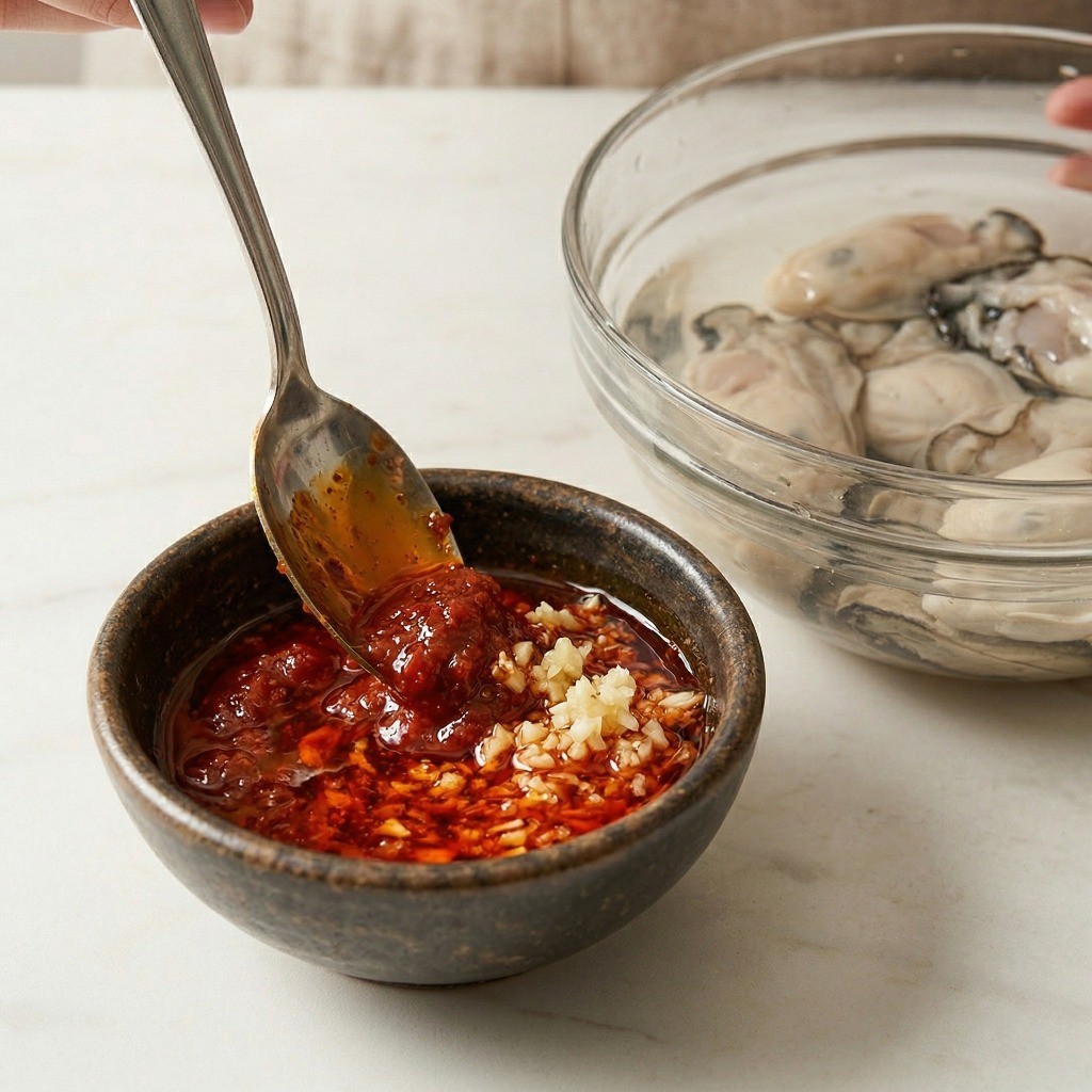 두반장과 고추기름으로 굴튀김용 매콤 특제 소스 만드는 법