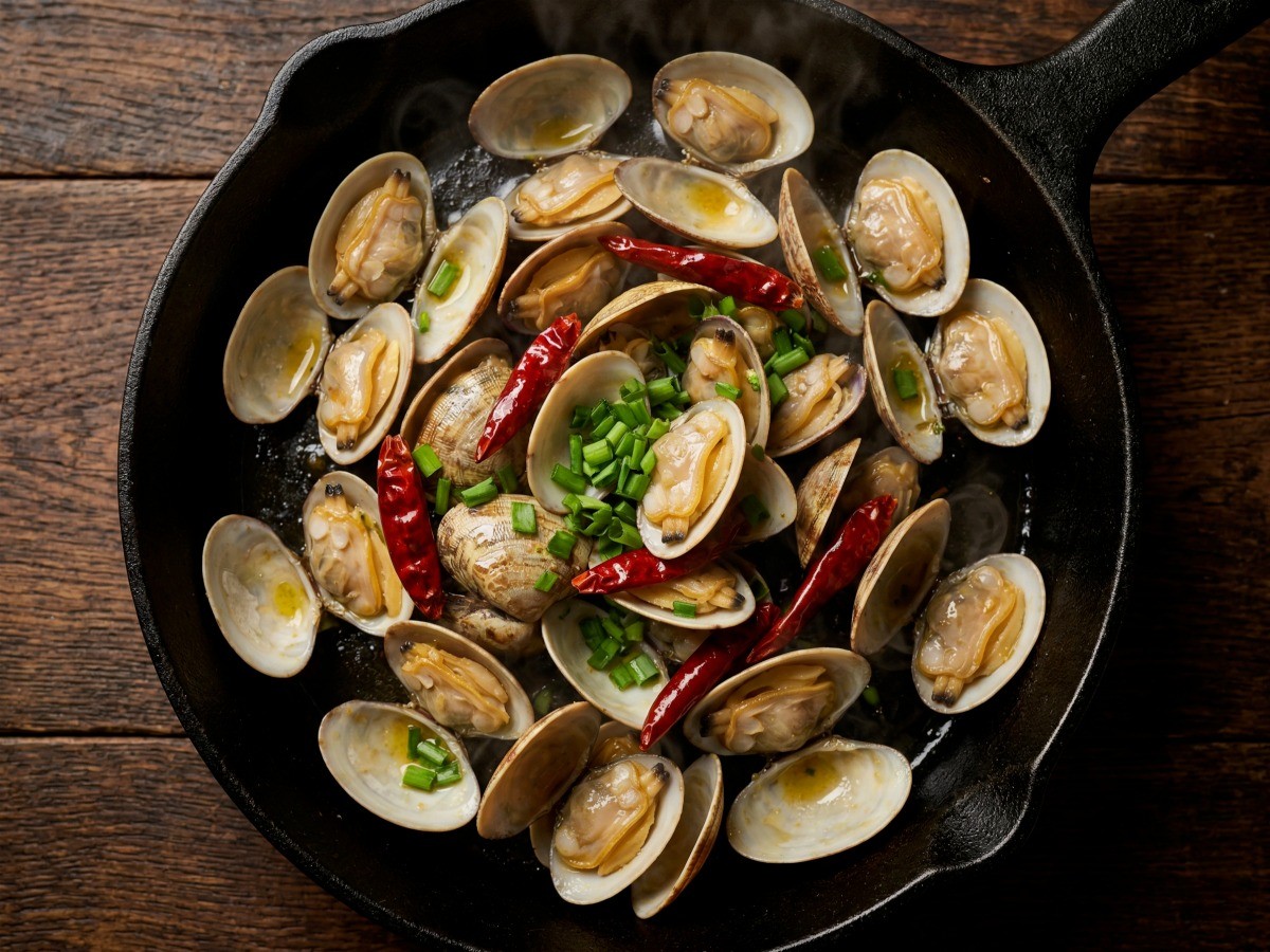 이연복 유튜브 채널 왕병호 셰프의 5분 완성 초간단 매운 바지락 볶음 완성 요리