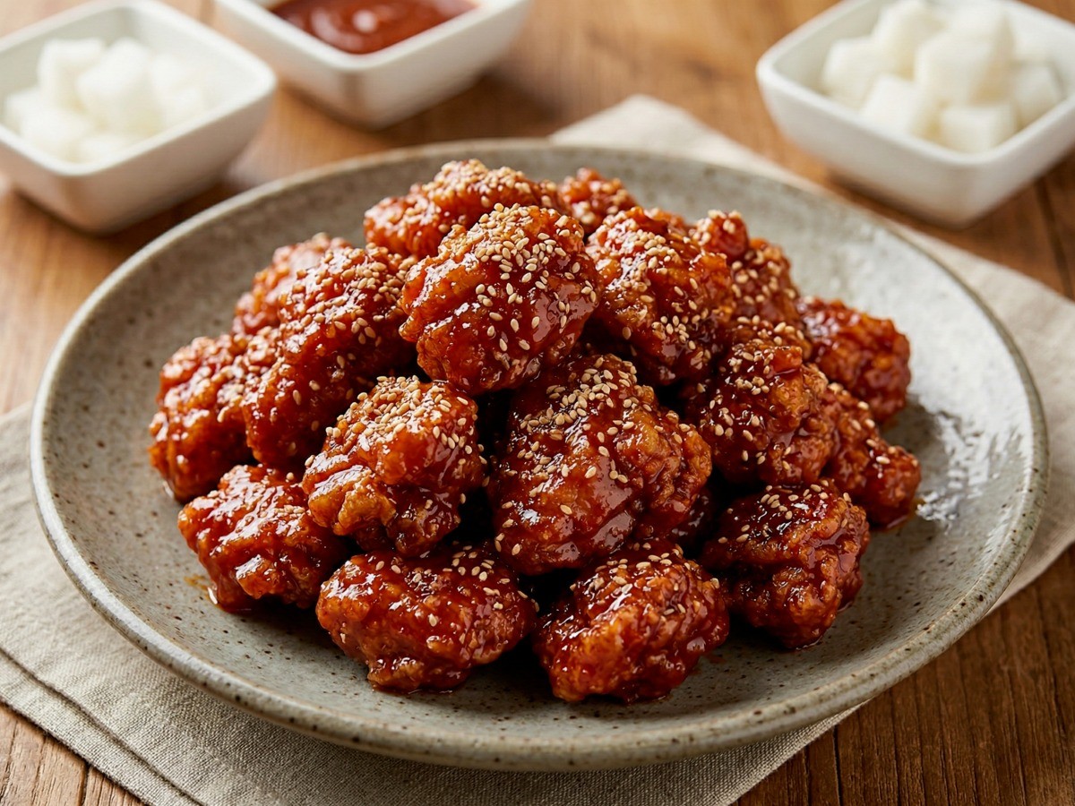 집에서 완성한 이연복 셰프의 바삭한 두반장 양념치킨 모습