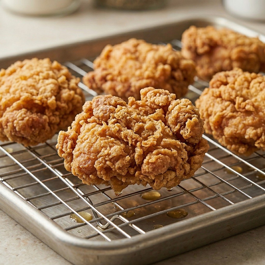 수분을 날려 더욱 바삭한 식감을 살리기 위해 치킨을 2차로 튀기는 재벌 과정