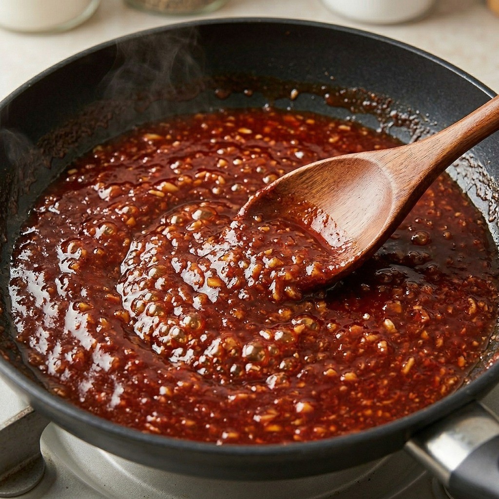 두반장과 케첩, 물엿 등을 넣고 걸쭉해질 때까지 끓여 만든 이연복 특제 양념 소스