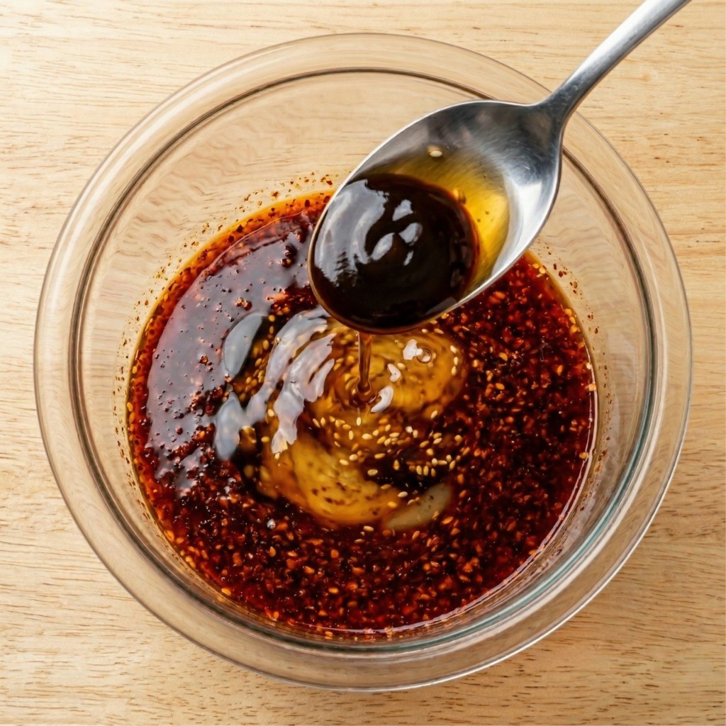 새콤달콤 중화 비빔당면 특제 소스: 굴소스, 참기름, 식초를 추가해 완성된 양념장