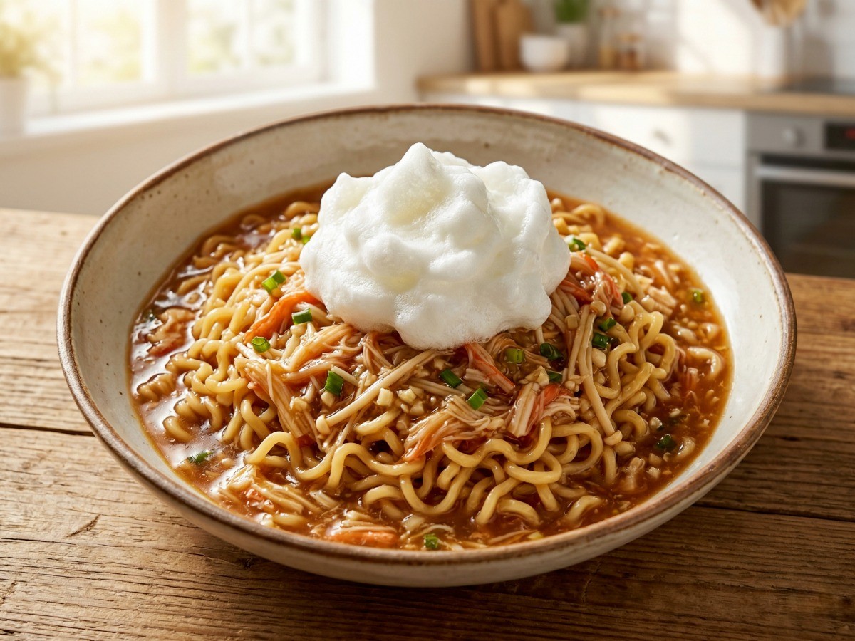 이연복 셰프의 크래미 게살볶음라면 완성 요리 사진