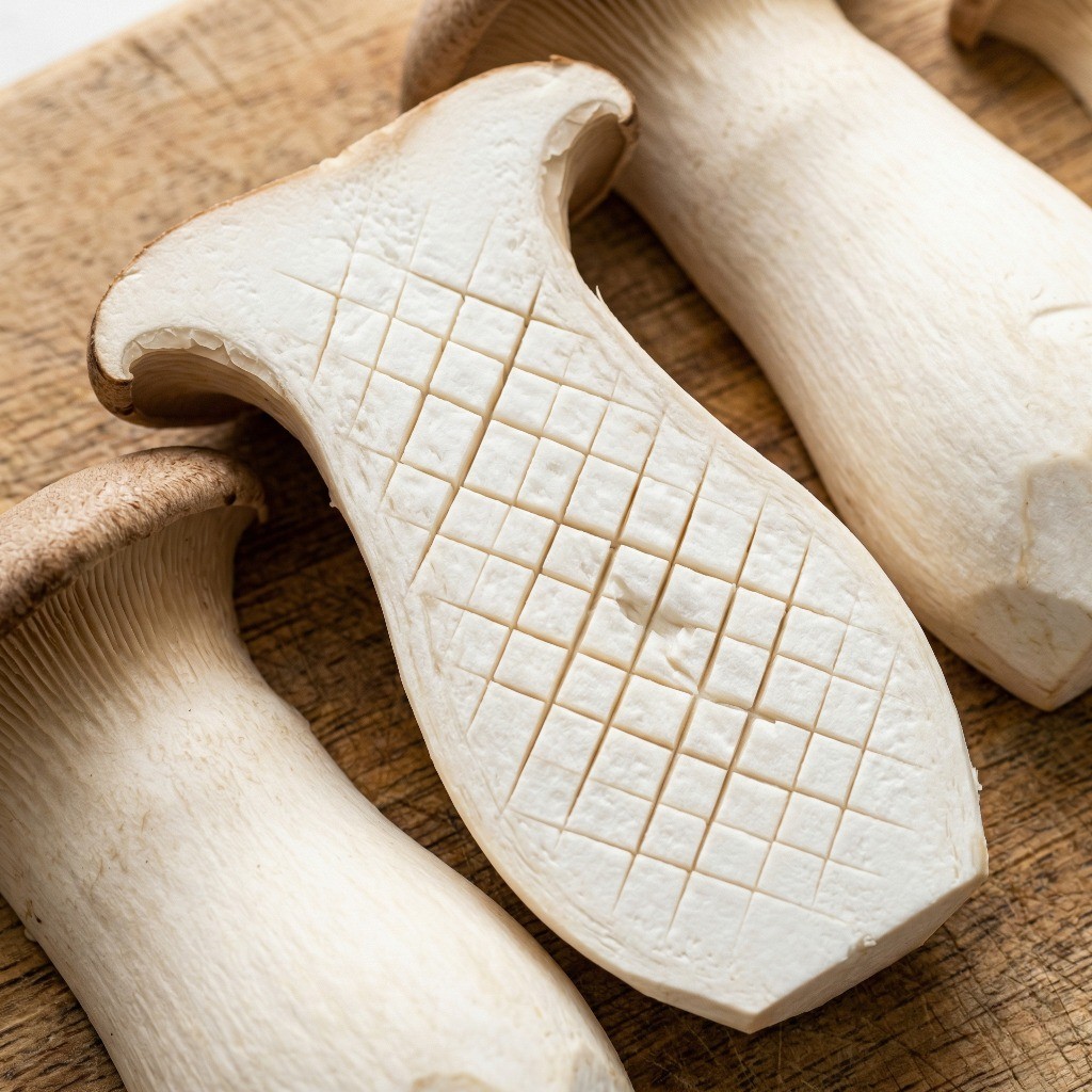 양상추 볶음용 새송이버섯 격자무늬 칼집 내기 손질법