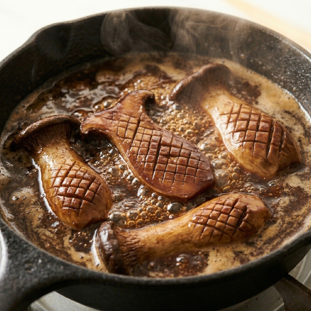 대만식 양상추 볶음 특제 소스에 새송이버섯 졸이는 과정