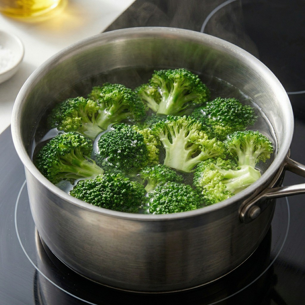 소금을 약간 넣은 끓는 물에 살짝 데쳐지는 브로콜리