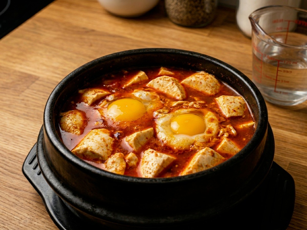 이연복 셰프의 초간단 5분 뚝딱 해장 순두부찌개 완성된 모습