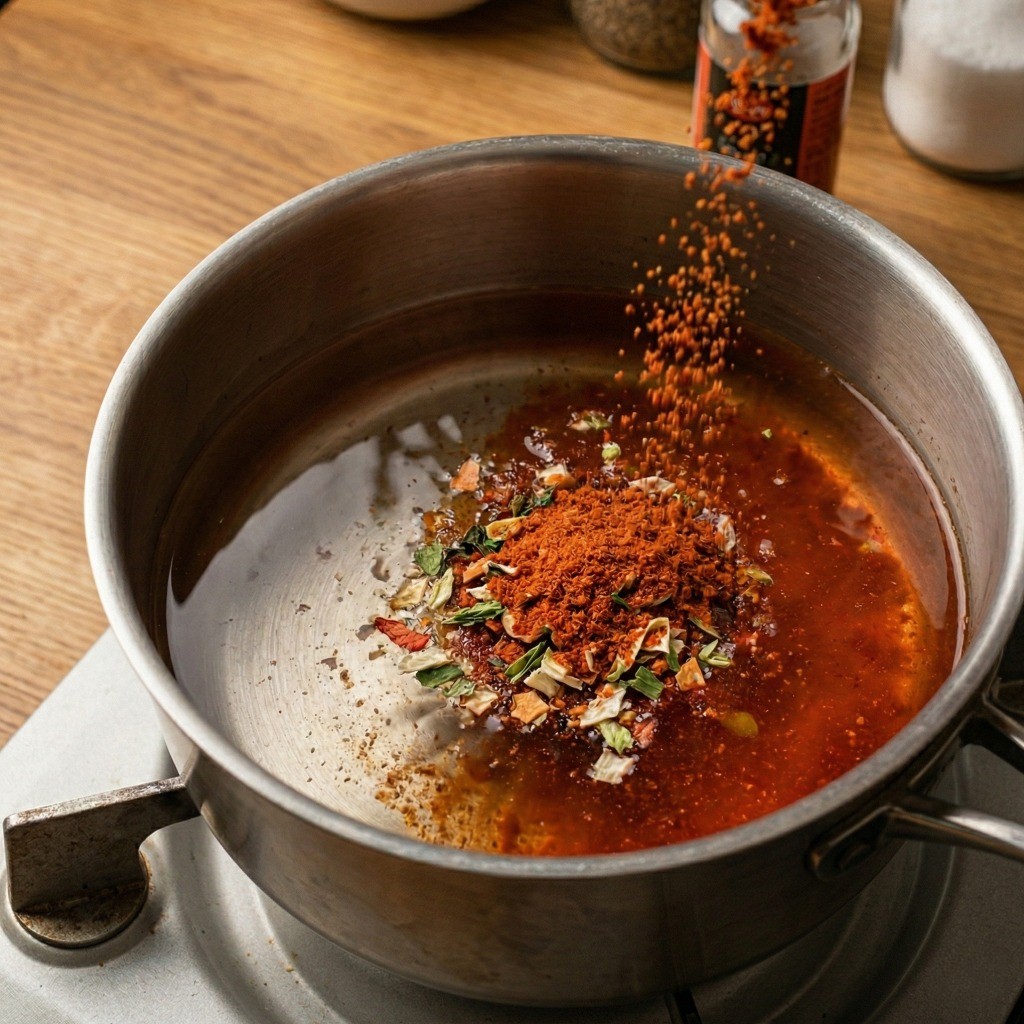 냄비에 물 550ml와 진라면 분말 스프, 건더기 후레이크를 넣고 끓일 준비를 하는 모습