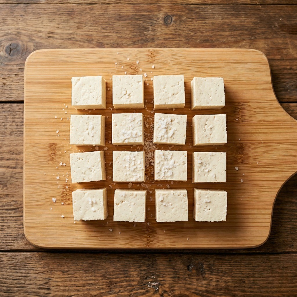 칠리두부 만들기 1단계: 부침용 두부 깍둑썰기 및 소금 밑간하기