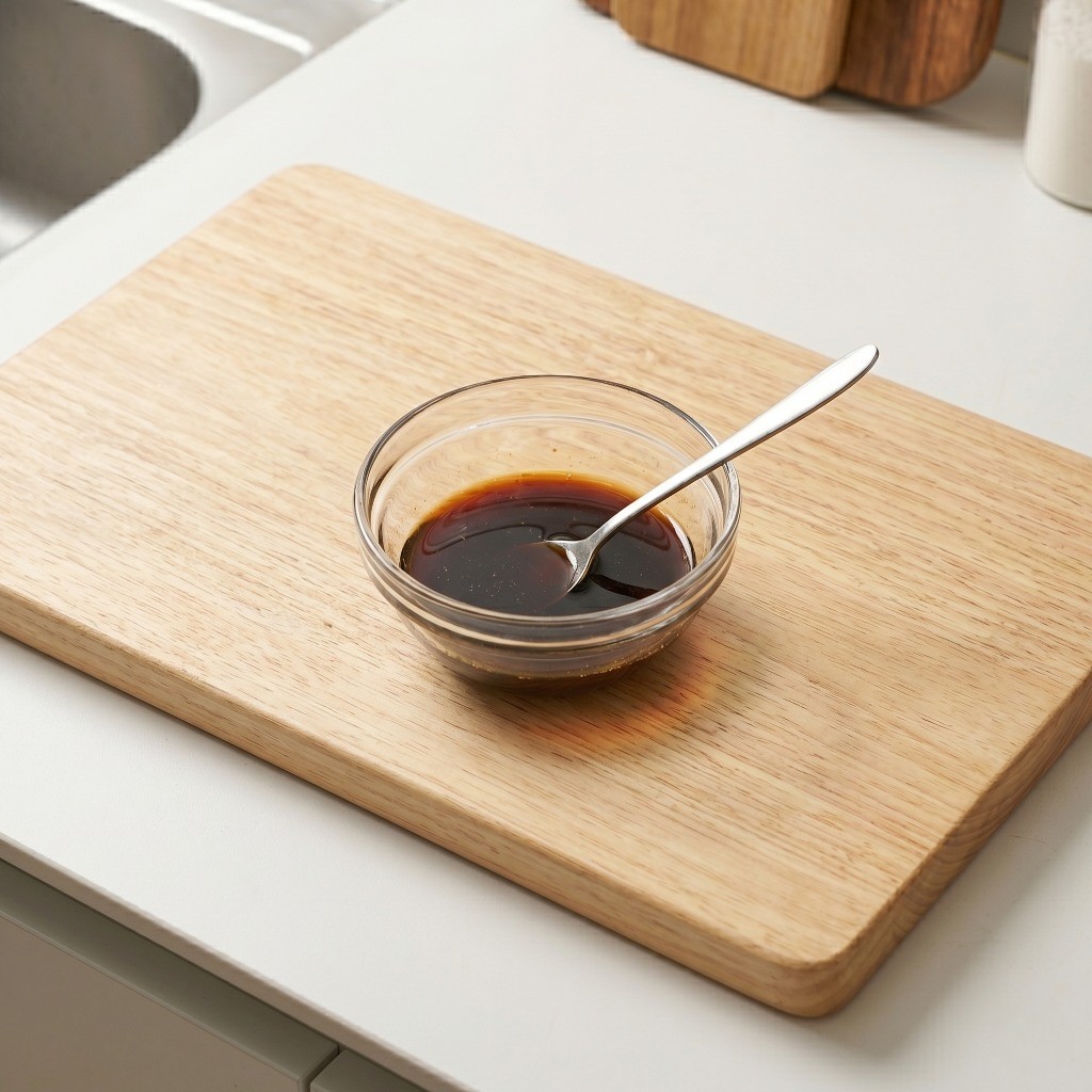 오리볶음의 풍미를 더해줄 간장, 설탕, 물을 섞어 비법 소스를 만드는 모습