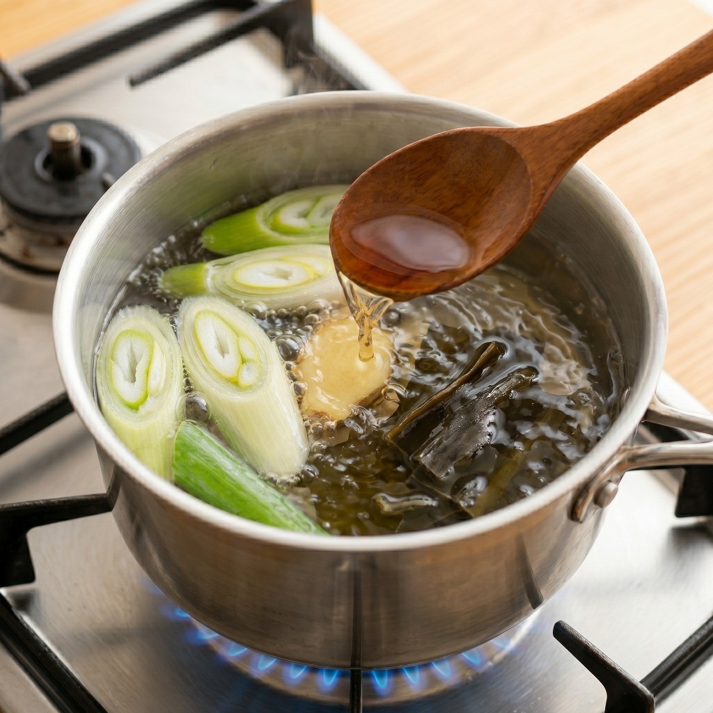 연두부 새우탕 간 맞추기 - 육수에 참치액과 맑은 새우젓 국물 추가