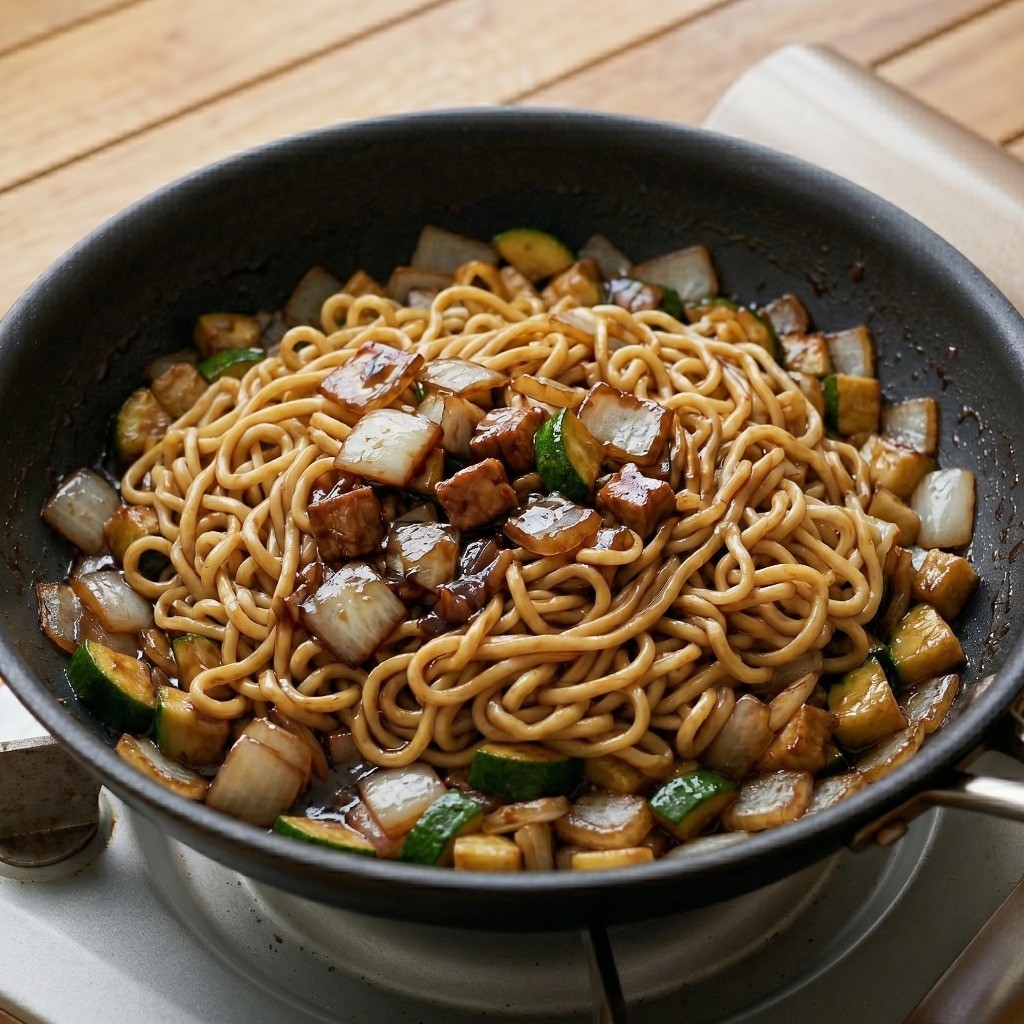 삶은 라면 면발을 간짜장 소스에 넣고 비벼 완성한 먹음직스러운 이연복 쟁반짜장