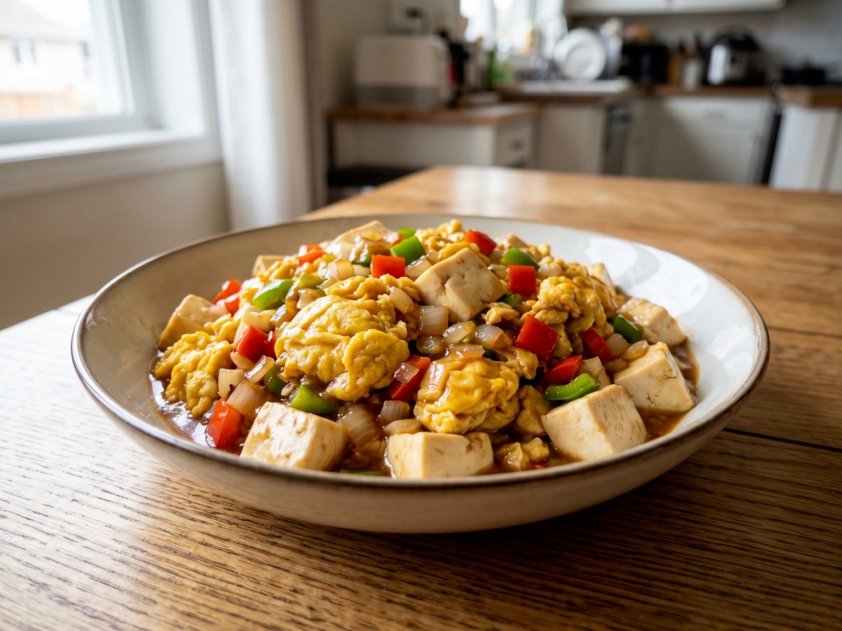 이연복 셰프의 고소하고 부드러운 두부계란볶음 완성 요리 이미지