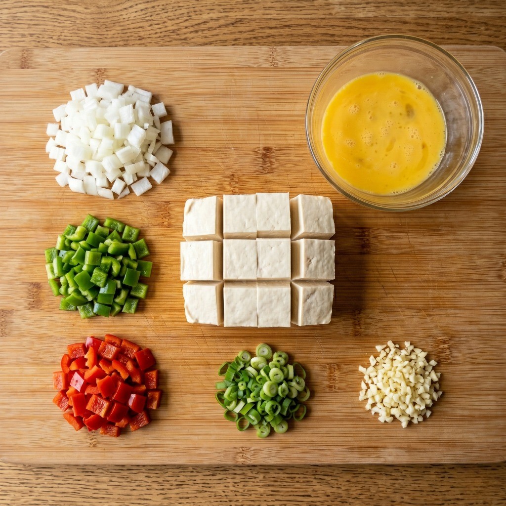 이연복 두부계란볶음 레시피 1단계: 찌개용 두부 썰기 및 달걀물 준비 과정