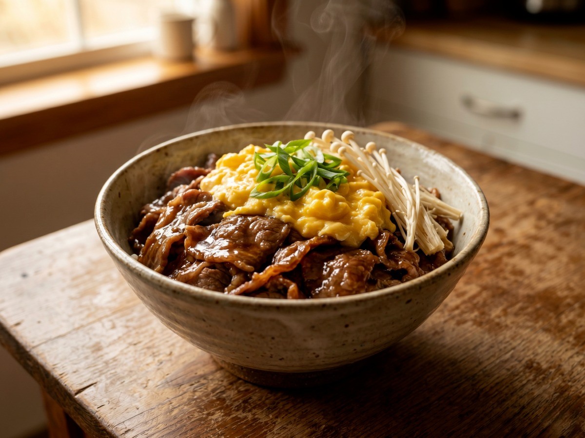 이연복 셰프의 부드러운 소고기 덮밥 (규동 스타일) 완성 모습