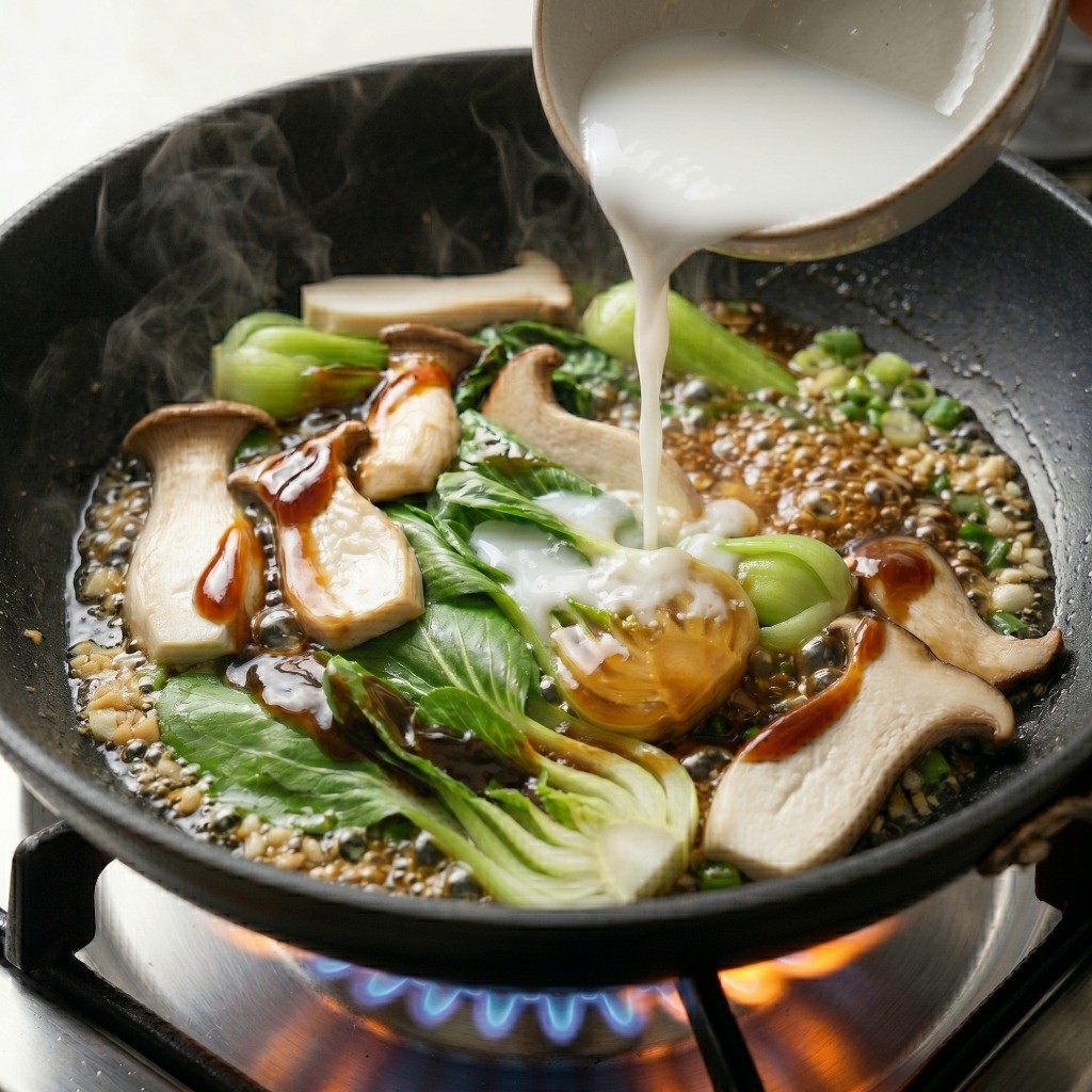새송이청경채볶음 만들기 5단계: 전분물을 넣어 윤기나고 걸쭉하게 농도를 맞춘 완성된 요리 모습