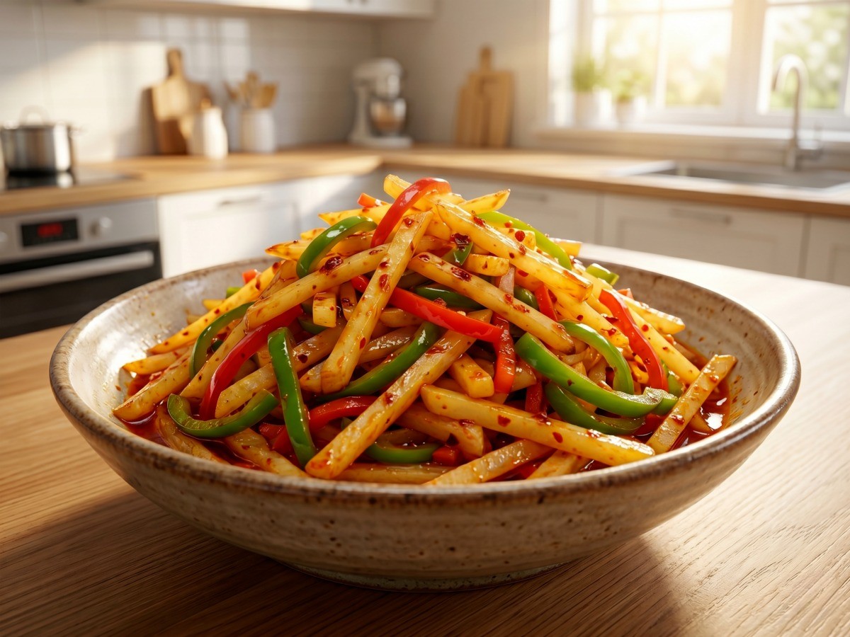 이연복 셰프의 아삭하고 매콤한 감자채 볶음 완성 모습