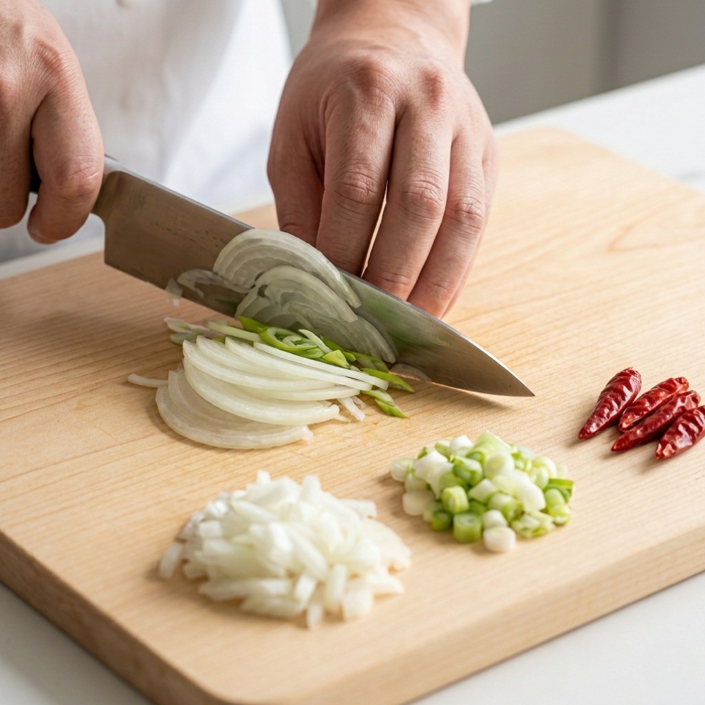 크림 탄탄면 레시피 1단계 양파 대파 베트남쥐똥고추 손질 과정