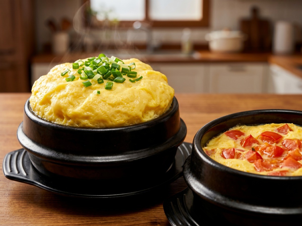 이연복 레시피로 만든 부풀어 오른 뚝배기 폭탄 계란찜과 토마토 계란찜 완성 비주얼