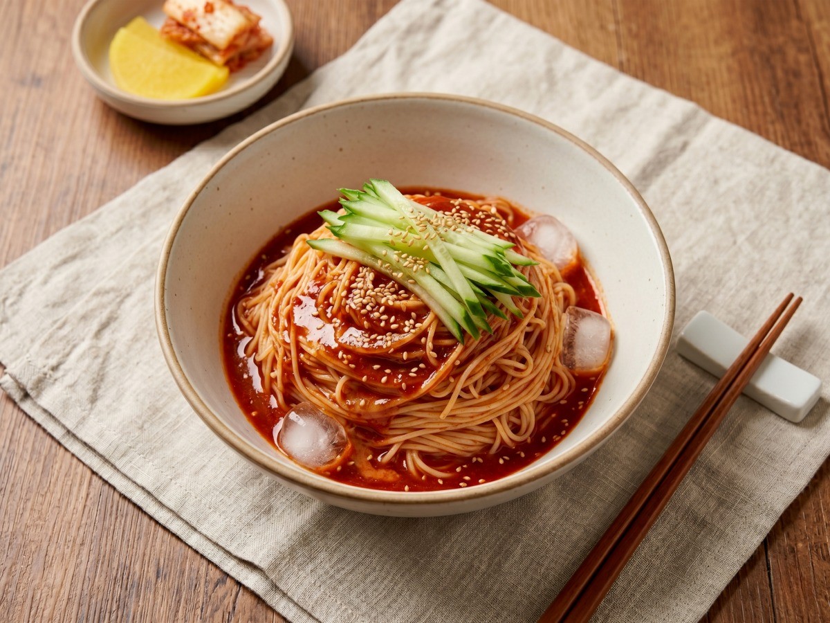 고소한 땅콩버터 풍미가 가득한 이연복 셰프의 특급 비빔국수 완성 모습