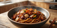 이연복 마라짜장면 레시피 - 짜장라면과 마라샹궈 소스로 만든 먹음직스러운 완성 요리