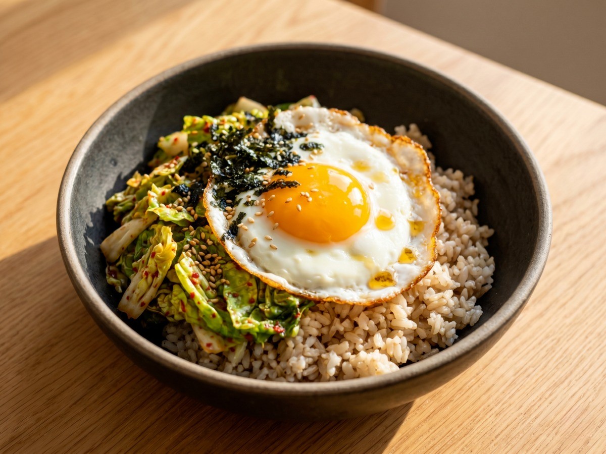 이연복 봄동 비빔밥 레시피 완성 요리 맛있는 현미밥 겉절이 계란프라이 조합