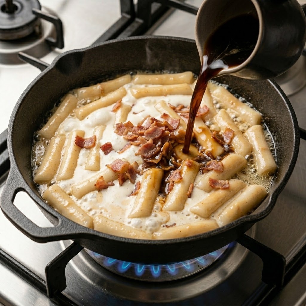 심지호 떡볶이 핵심 레시피 - 우유 아이스크림과 블랙커피를 넣어 소스 만들기