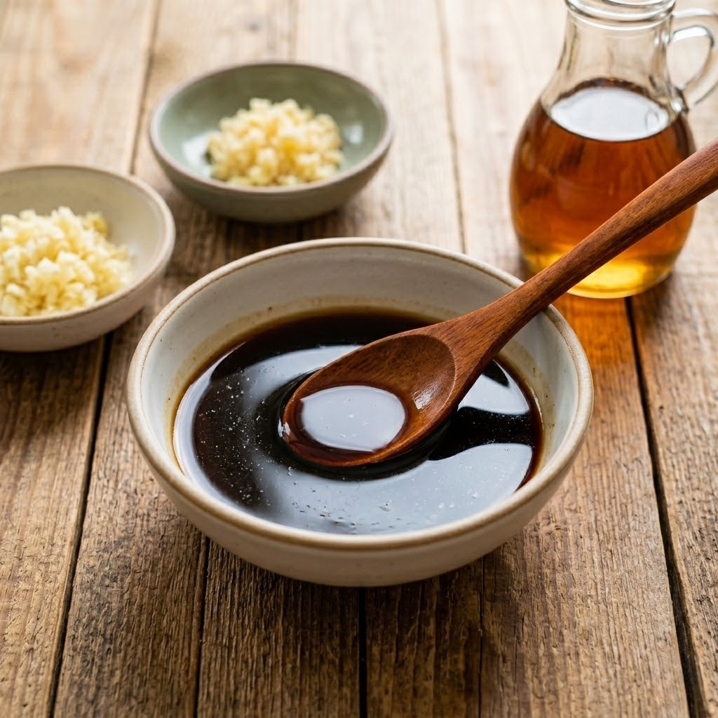 전복잡채 레시피 2단계: 집간장, 참기름, 매실청을 섞어 만드는 전복 볶음용 특제 양념장