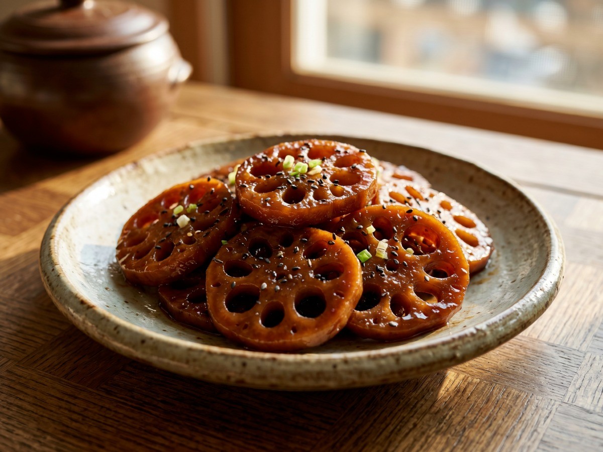 편스토랑 전혜빈 맥주연근조림 완성 사진 - 떫은맛 없이 쫀득하고 윤기나는 밥도둑 밑반찬