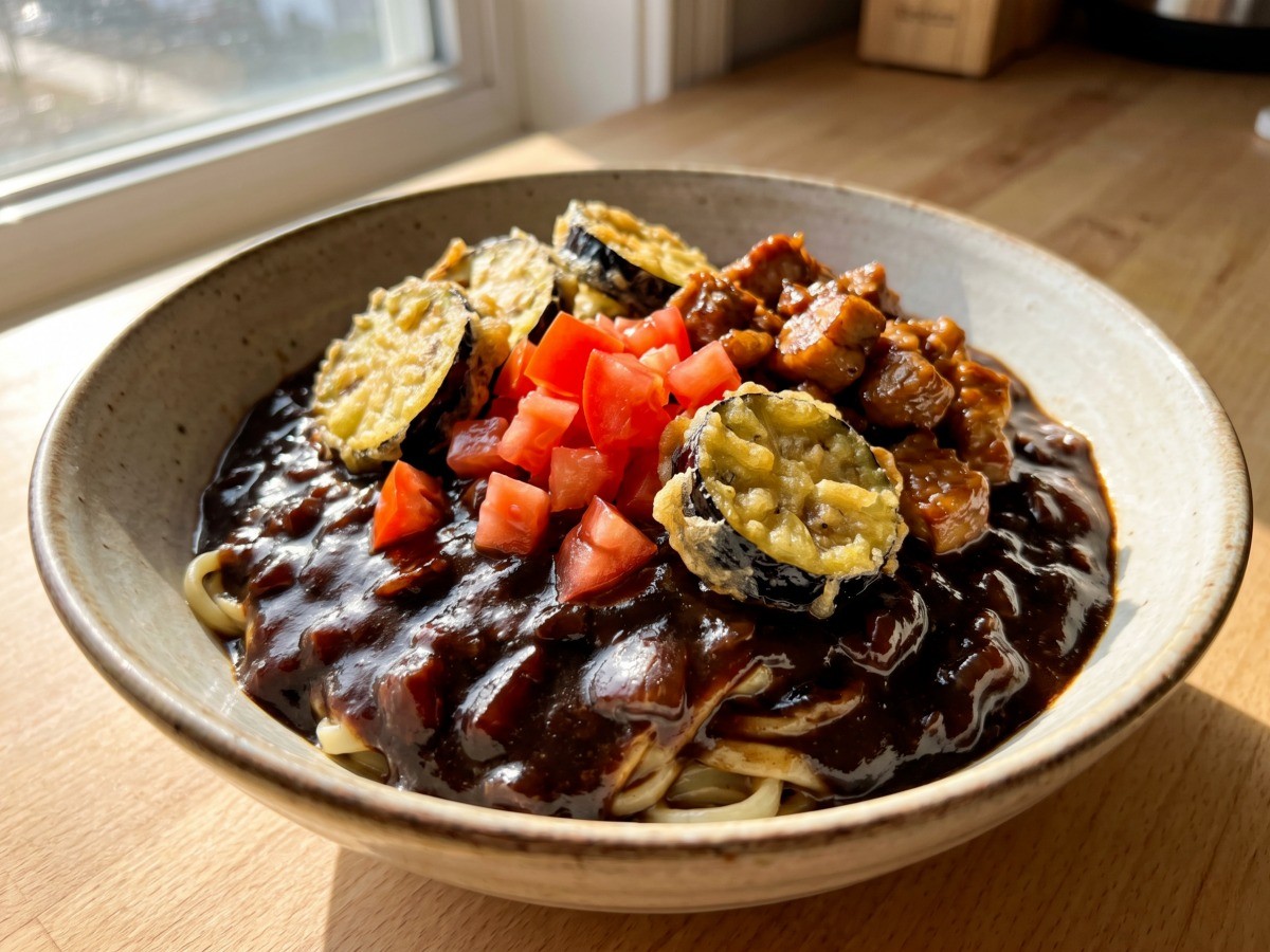 편스토랑 윤형빈 토마토 짜장면 완성 요리 사진