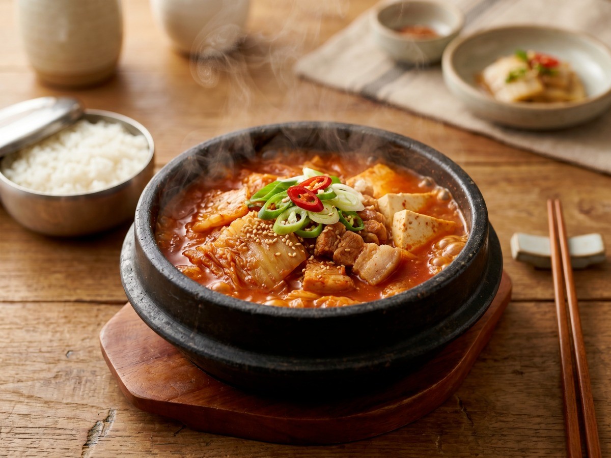식당 맛을 재현한 진하고 고소한 돼지비계 김치찌개 완성 요리