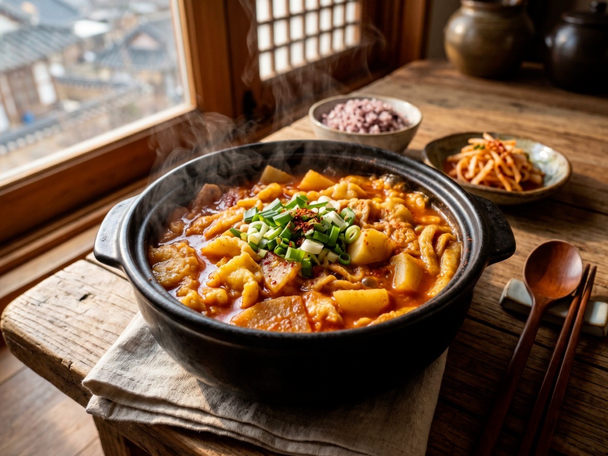 편스토랑 오윤아 오미고추장찌개 옥수수 수제비 황금레시피 완성 모습