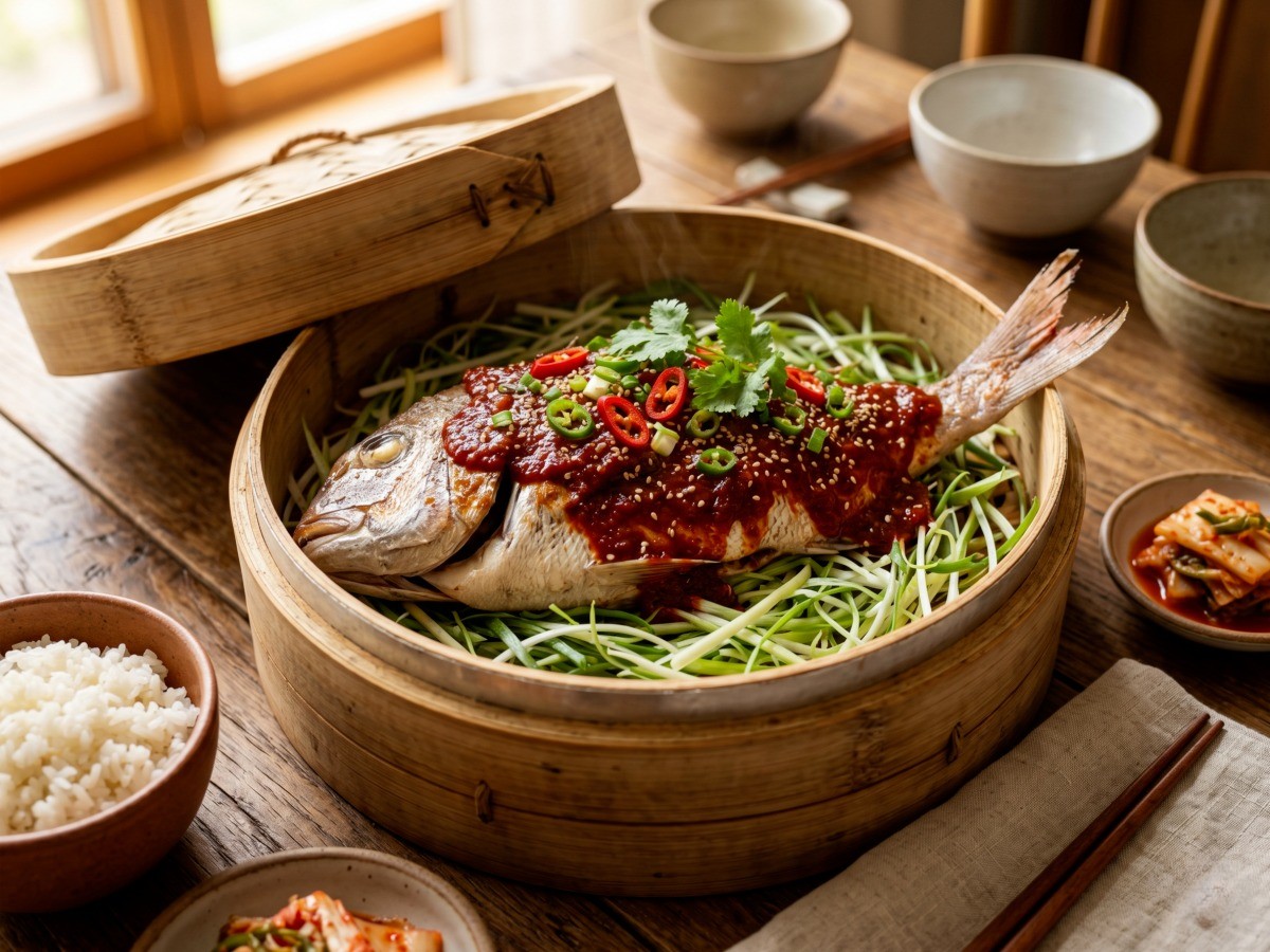 편스토랑 진성 레시피로 완성된 매콤달콤 통 도미찜 요리