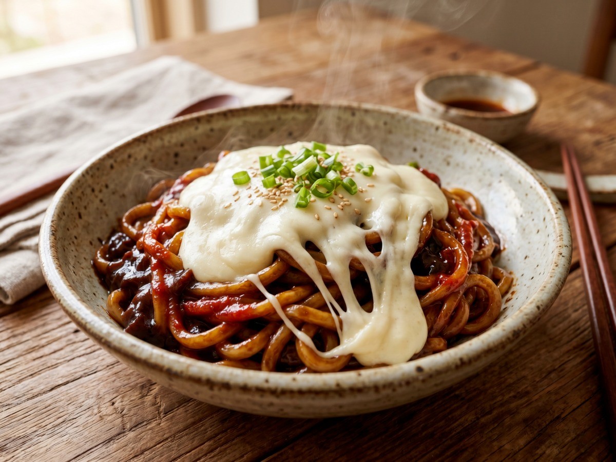 편스토랑 함연지 마짜면 완성, 매콤한 마라샹궈와 달콤한 짜장면이 섞인 면 위에 쫀득한 알리고 치즈 감자가 올라간 이색 퓨전 요리