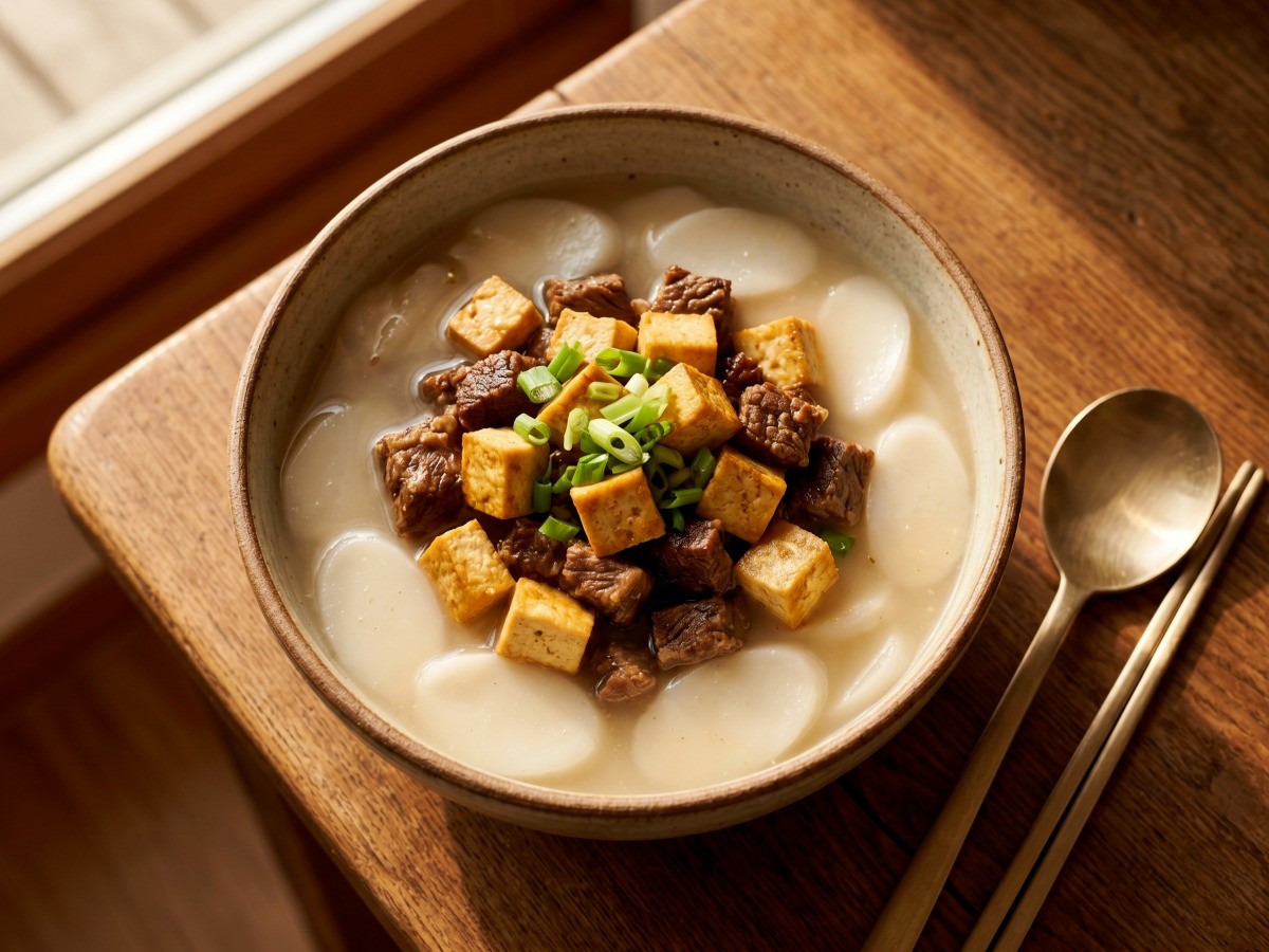 편스토랑 문정원 레시피로 완성한 깊고 진한 국물 맛의 소고기 두부 꾸미 떡국