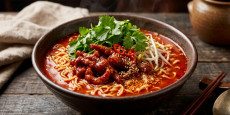 매콤한 양념 닭발과 향긋한 고수, 시원한 콩나물이 듬뿍 올라간 이영자 닭발고수라면 완성 사진