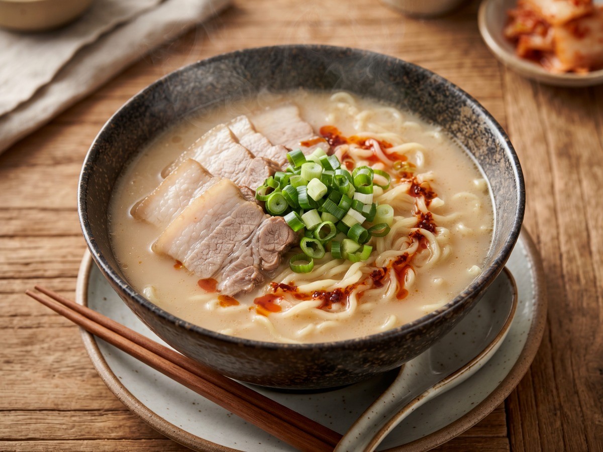 편스토랑 우승작 이경규 복돼지라면 완성 요리 - 진한 돈골 육수와 부드러운 수육이 올라간 라면