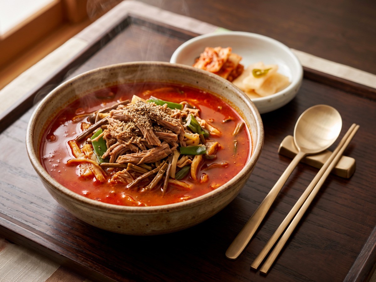집에서 끓이는 얼큰하고 진한 완벽 보양식 편스토랑 김재원 양고기 육개장 완성 사진