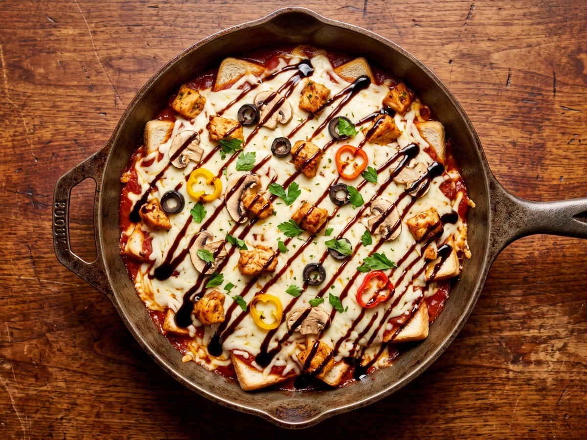 편스토랑 김재원 떠먹는 닭갈비 피자 완성 모습 - 오븐에 구운 식빵 요리