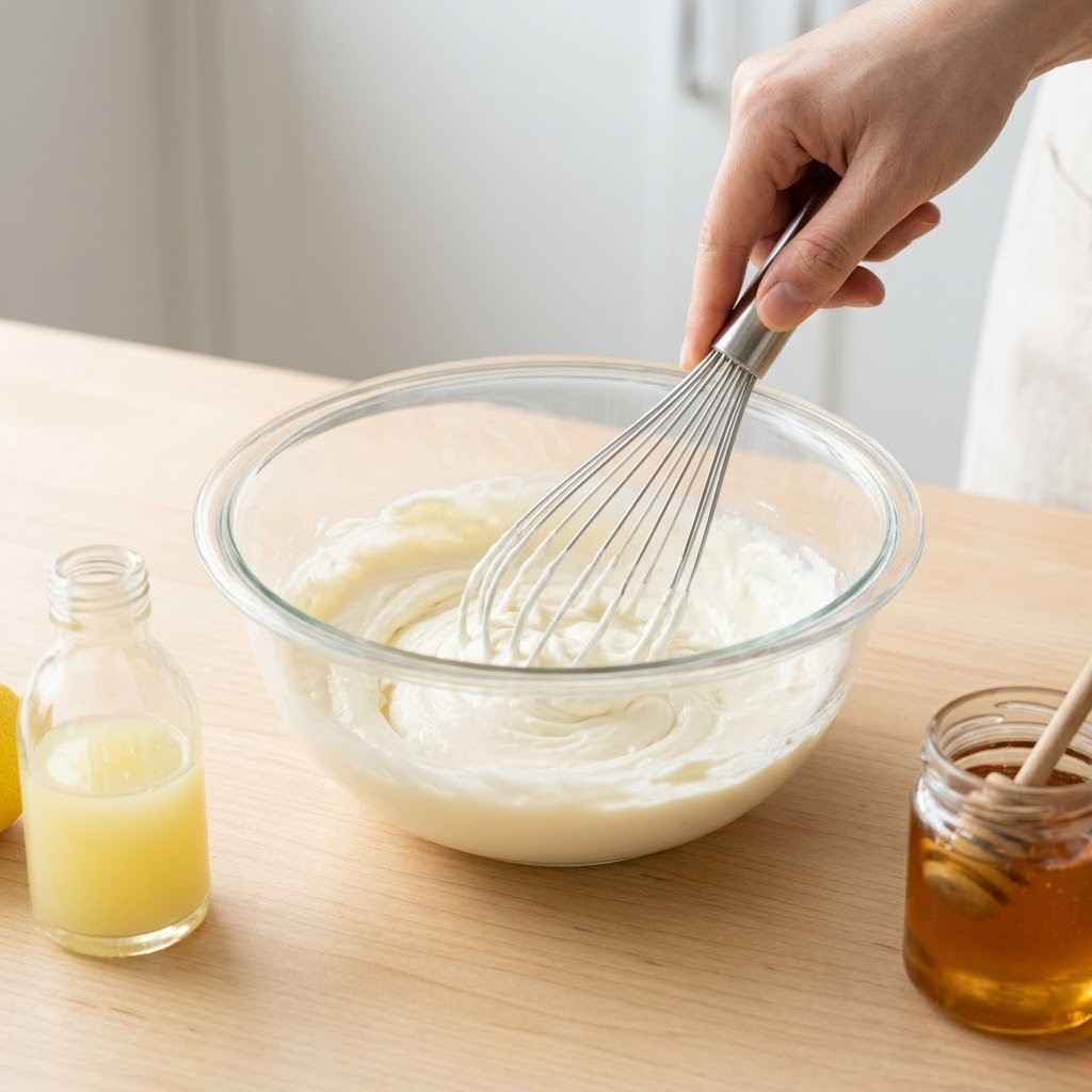 크림치즈, 우유, 설탕 등을 섞어 아이스크림 베이스를 만드는 과정