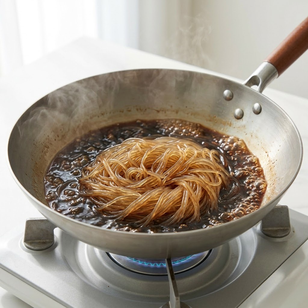 삶은 당면 조림 소스에 졸이기, 어묵잡채 만들기 5단계