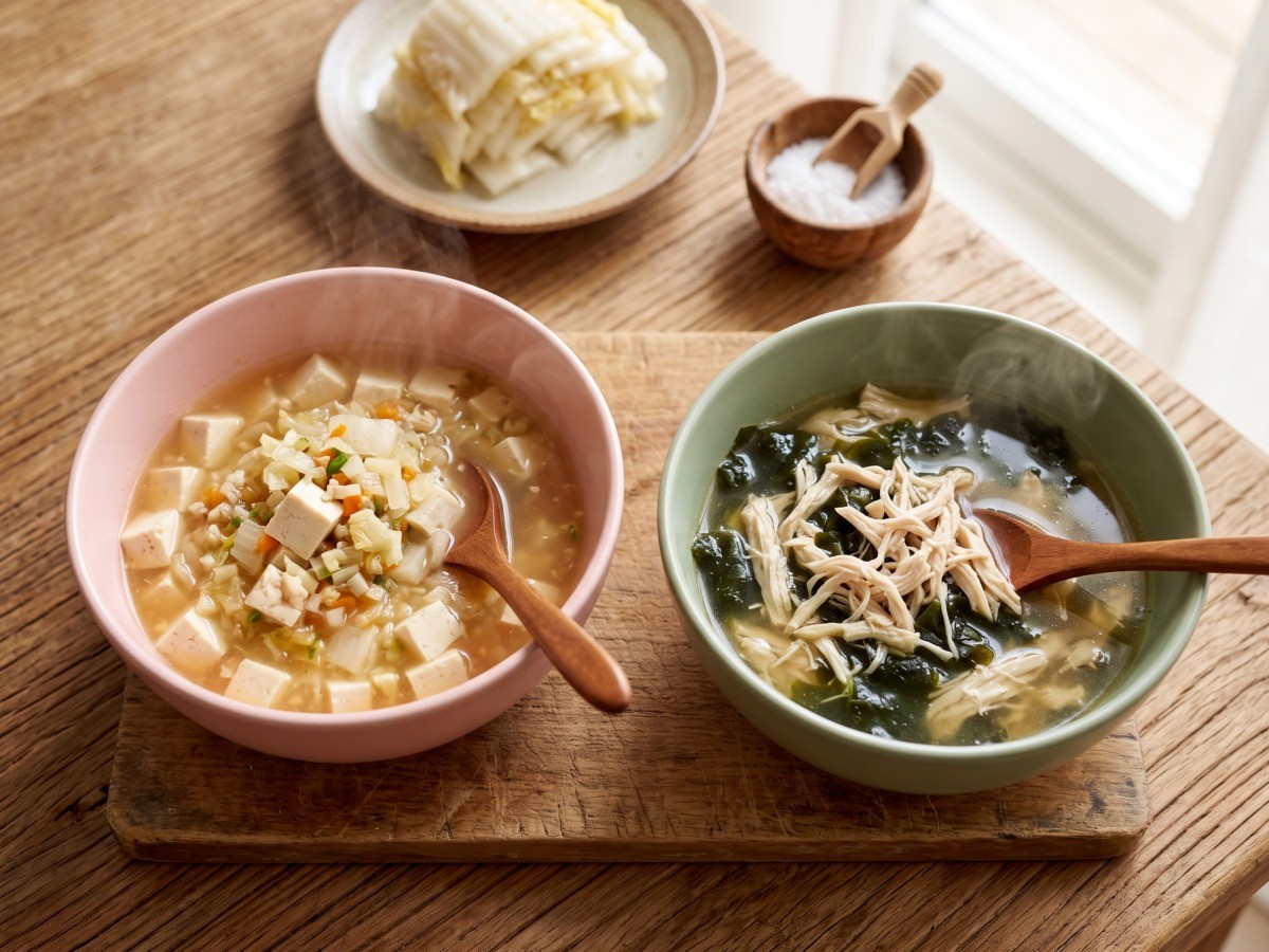 편스토랑 박정아 백김치찌개와 닭가슴살 미역국 완성 요리, 아이들을 위한 건강한 유아식 레시피