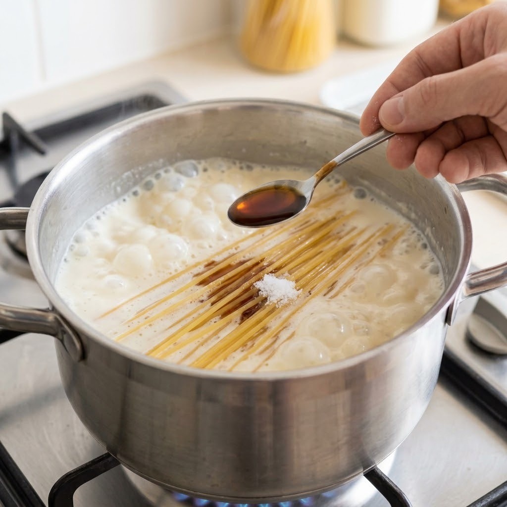 참치액과 소금으로 감칠맛을 더해 자작하게 조리는 우유버터파스타