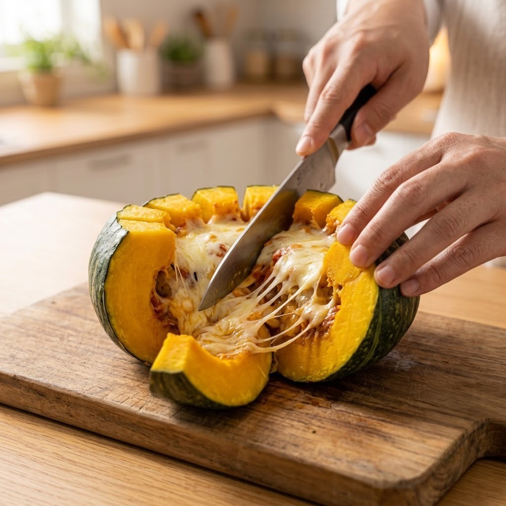 오븐에서 꺼낸 단호박을 12등분하여 꽃 모양으로 펼쳐내기, 단호박 만두 그라탕 만들기 6단계