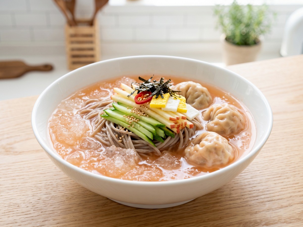 시원하고 깔끔한 살얼음 동동 물김치 냉만두국 완성 요리, 편스토랑 박정아 레시피