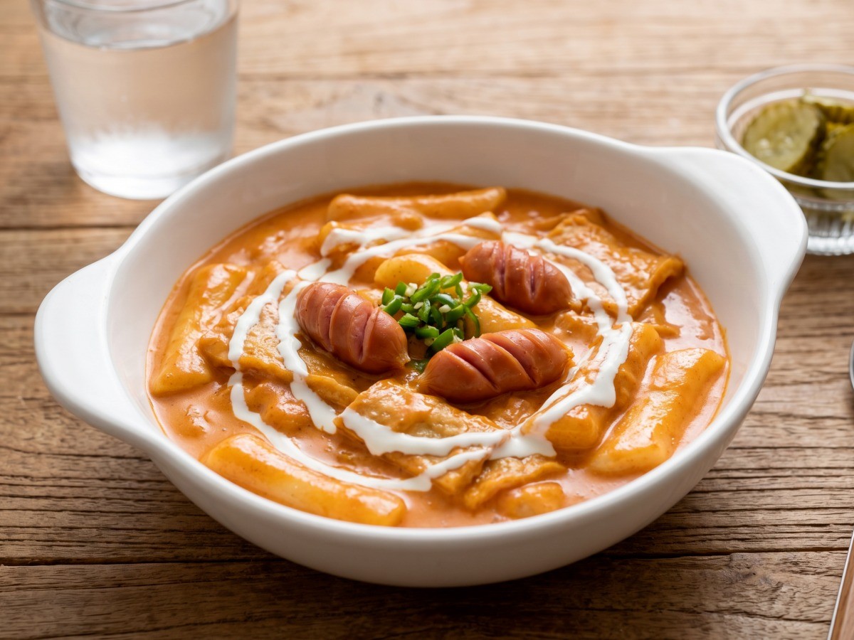 편스토랑 류수영 로제 떡볶이 완성 요리, 크리미하고 매콤한 소스의 떡볶이